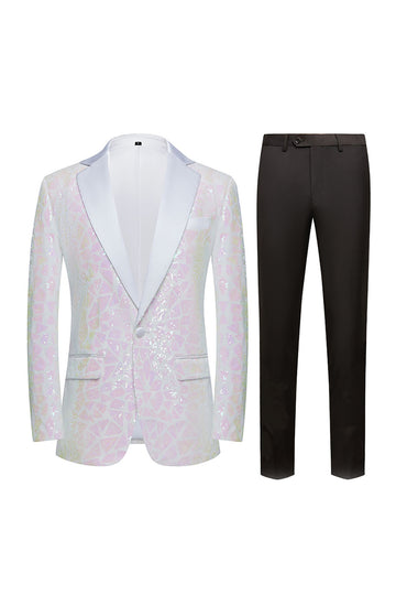 Sparkly White Floral 2 Pieces Notched Lapel Prom Suits